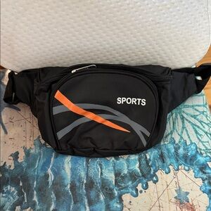 SPORTS Black Waist Belt Bag with Orange Accent